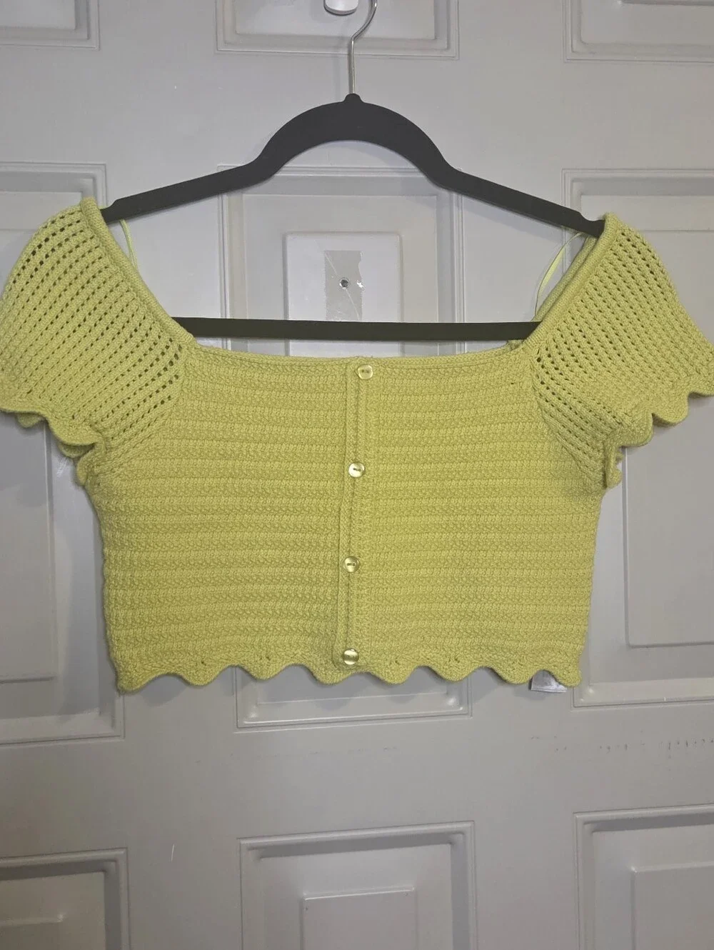 Zara - Lemon-lime Crochet Button-Front Crop Top